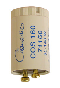 A lamp starter, required with some inductor type ballasts. It connects the two ends of the lamp to preheat them for one second before lighting. Tanning-starter.jpg