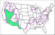 Map from U.S.G.S. showing the Basin and Range Province in the United States. Basin and Range includes the western portion of Utah, essentially all of Nevada - the central heart of the Great Basin itself - bits of southern Oregon and Idaho, southern Arizona, New Mexico and far west Texas, and the eastern fringe and southeastern desert region of California. It also extends into Baja California and other areas of northwestern Mexico. BasinrangeINDEX.gif