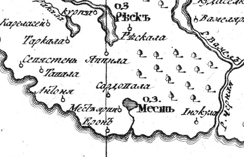 Деревня Инокула на русской карте 1745 года