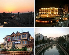 Top left:Eskişehir Central railway station, Top right: Tepebaşı Municipality, Bottom left: Museum of Modern Glass Art, Bottom right: Porsuk River.