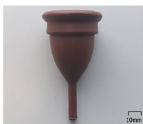 A bell-shaped cup made from latex. Menstrual cups with scale bars 10.1177 17455065211058553-fig2 (cropped to "The Keeper" cup).jpg