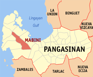 Mapa han Pangasinan nga nagpapakita kon hain nahamutang an Mabini