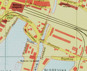 Bispebrua, på bykart fra 1958