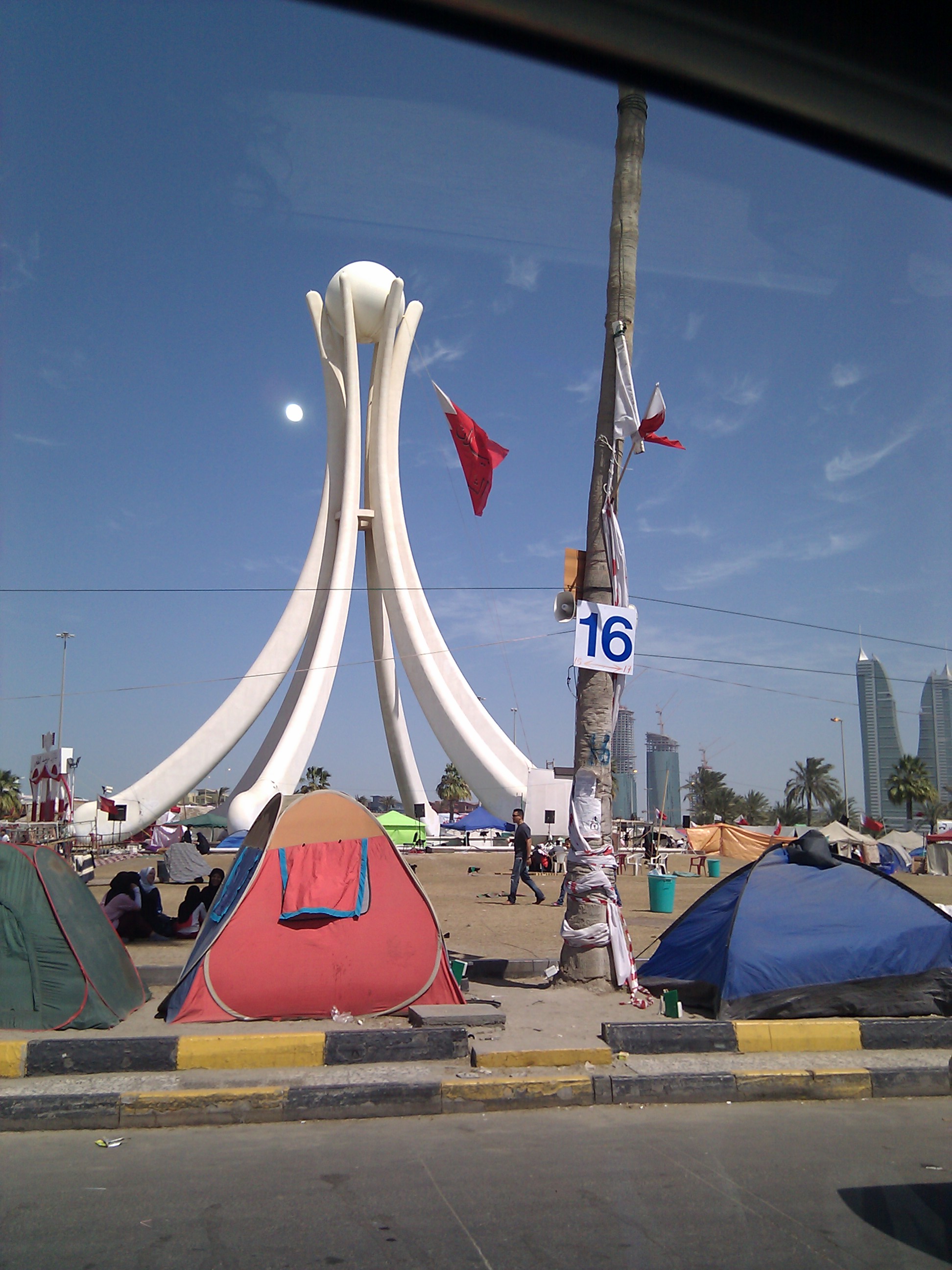 Protesters at the Pearl Roundabout just before it was demolished.