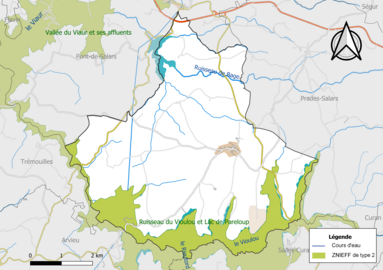 Carte de la ZNIEFF de type 2 de la commune.