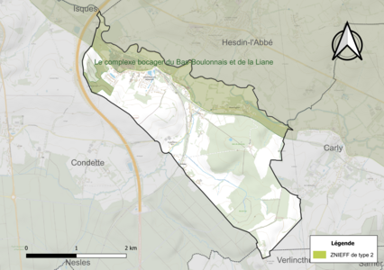 Carte de la ZNIEFF de type 2 sur la commune.