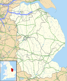 Mapa konturowa Lincolnshire, blisko centrum na lewo u góry znajduje się punkt z opisem „Cammeringham”