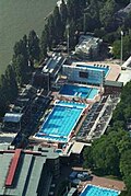 La piscina dell'impianto dello stadio del nuoto Alfréd Hajós