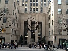 The main plaza as seen from across Fifth Avenue, with the Atlas statue visible at center