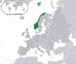 Norjan sijainti Euroopan kartalla.