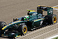 Heikki Kovalainen driving the Lotus T127 at the 2010 Bahrain Grand Prix, March 2010.