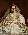 Theodore of Giebułtowskich Matejko in wedding dress label QS:Len,"Theodore of Giebułtowskich Matejko in wedding dress" label QS:Lpl,"Teodora z Giebułtowskich Matejkowa w sukni ślubnej" 1879, 130 × 106.5 cm, National Museum in Warsaw (MNW)