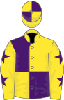 Yellow and purple (quartered), yellow sleeves, purple stars