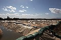 Inflatable storage containers at FOB Edinburgh hold fuel to support vehicles, aircraft, and equipment, dispensing about 10,000 gallons daily.