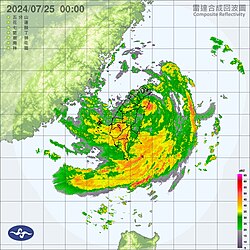 颱風凱米登陸臺東時的雷達合成回波圖