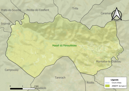 Carte de la ZNIEFF de type 2 sur la commune.