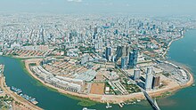 The satellite city of Koh Pich, in Phnom Penh, the capital of Cambodia, seen from above.