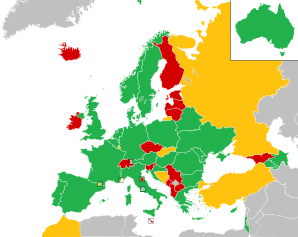 A coloured map of the countries of Europe