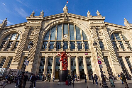 Neoclassical Ionic pilasters on the façade of the Gare du Nord, Paris, by Jacques Ignace Hittorff, 1861-1865[32]