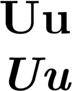 Capital and lowercase versions of U, in normal and italic type