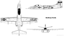 3-view line drawing of the Northrop YA-9 Northrop-ya-9.png