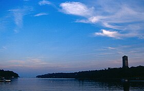 Northwest Arm of Halifax Harbour near sunset, showing the landmark Dingle Memorial Tower on the right. Northwestarmviewsummer2004.jpg