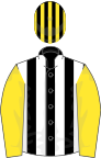 Black and white stripes, yellow sleeves, black and yellow striped cap