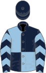 Dark blue and light blue (quartered), chevrons on sleeves, dark blue cap