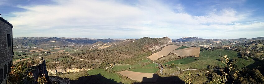 landscape with Mt. Titano, a view from San Leo to Città and Valmarecchia valley.