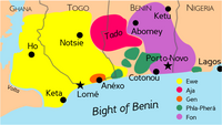 Localisation des langues gbe ; le gun-gbe est dans la zone Sud-Est du Bénin.