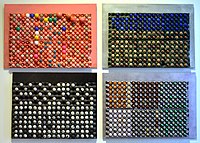 Untitled (2004-2005), mixed media, ping pong balls, paper, 4 pcs 69 x 100 cm