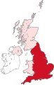 Map of England (dark red) within the United Kingdom