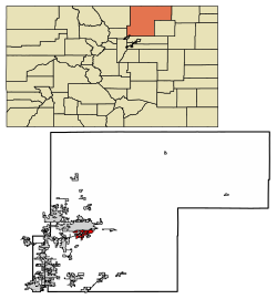 Location of the City of Evans in Weld County, Colorado.