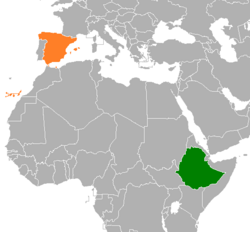 Map indicating locations of Ethiopia and Spain