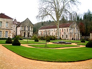 The church and convent building seen from the gardens.