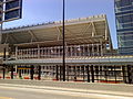 First pair of light rail platforms, June 2009. Note the "Downtown Minneapolis/Ballpark" platform signage