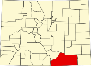 Map of Colorado highlighting Las Animas County