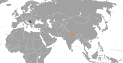 Map indicating locations of Serbia and Nepal