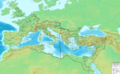 Western Roman Empire (395–476/480 AD) and Byzantine Empire (286/395–1453 AD) in 400 AD.