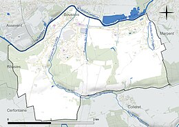 Carte en couleur présentant le réseau hydrographique de la commune