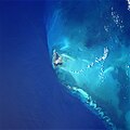 A satellite photograph of Bimini Island, Bahamas as seen from space