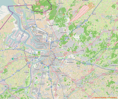 Mapa konturowa Antwerpii, blisko centrum na lewo znajduje się punkt z opisem „Ratusz w Antwerpii”