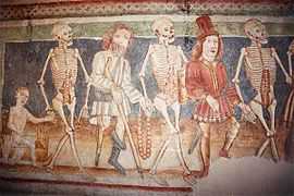 Johannes de Castua: Detail of the Dance Macabre fresco (1490) in the Holy Trinity Church in Hrastovlje, Slovenia