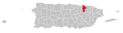 Location of San Juan within the island of Puerto Rico