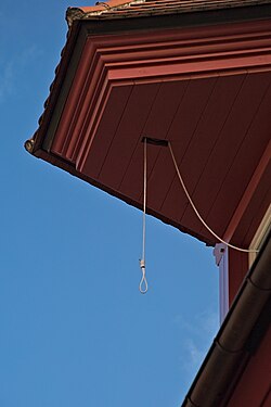 Knotted rope in a pulley of an ancient warehouse in Nuremberg, Germany