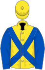 Yellow, royal blue cross-belts and sleeves