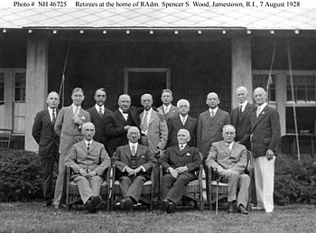 Caperton is seated second from right in this 7 August 1928 photograph of retired U.S. Navy rear admirals and other retirees at Rear Admiral Spencer S. Wood's home in Jamestown, Rhode Island.