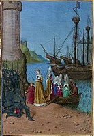 Isabel of France lands at Harwich; miniature of 1455–60 by Jean Fouquet