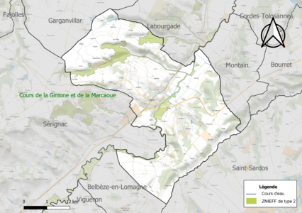 Carte de la ZNIEFF de type 2 sur la commune.