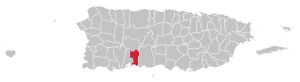 Map of Puerto Rico highlighting Peñuelas Municipality